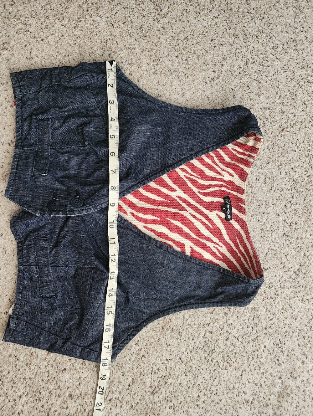 Lucky Cropped Denim Vest with China Graphic / Red and Cream Zebra Print - Picture 9 of 9